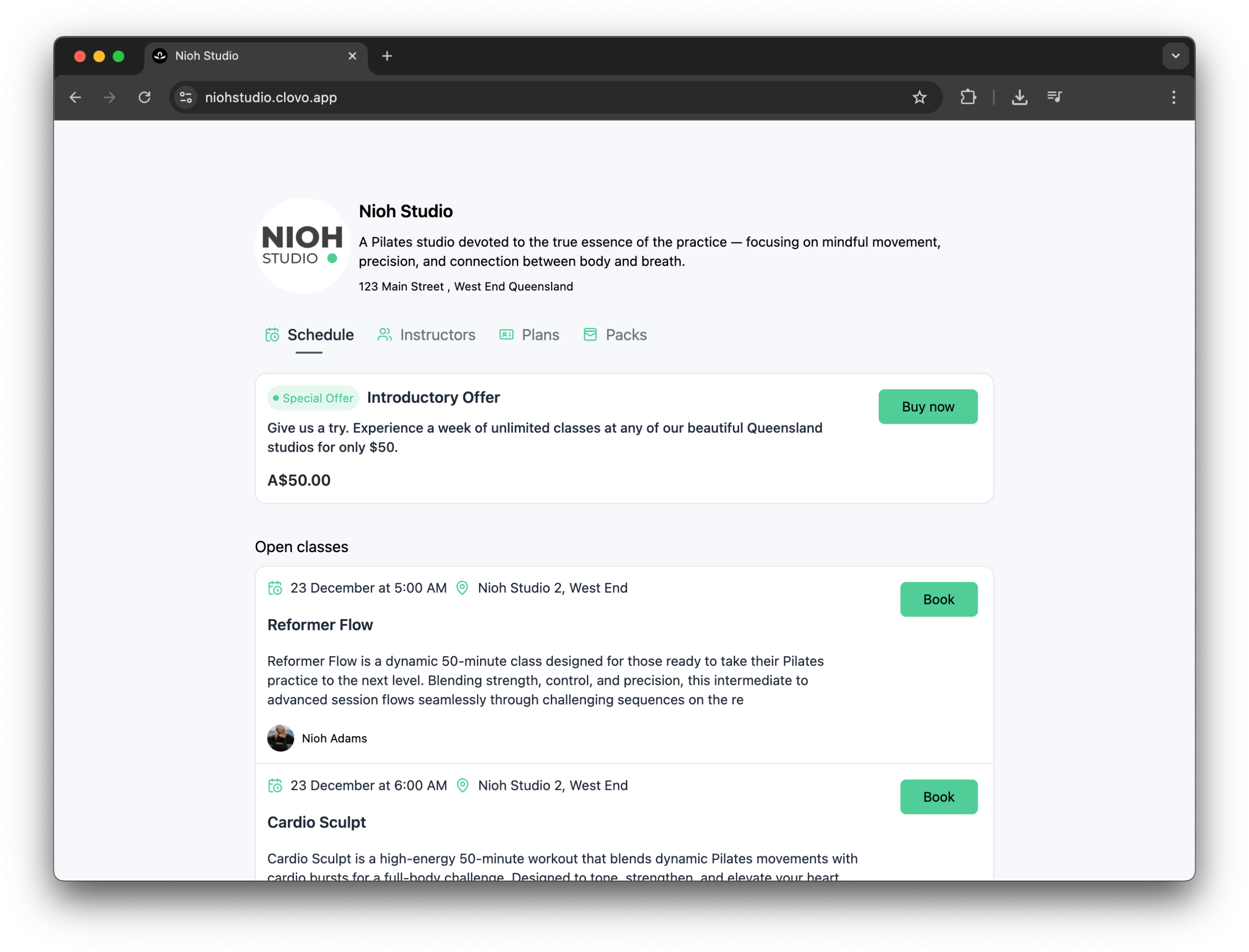 Nioh studio landing page built with Clovo