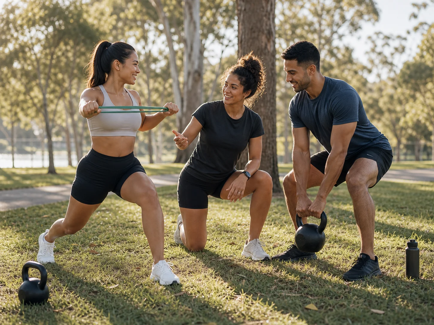 Exercise professional coaching a multicultural small group strength session