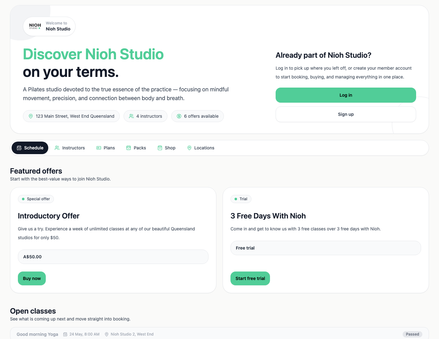 Nioh studio landing page built with Clovo