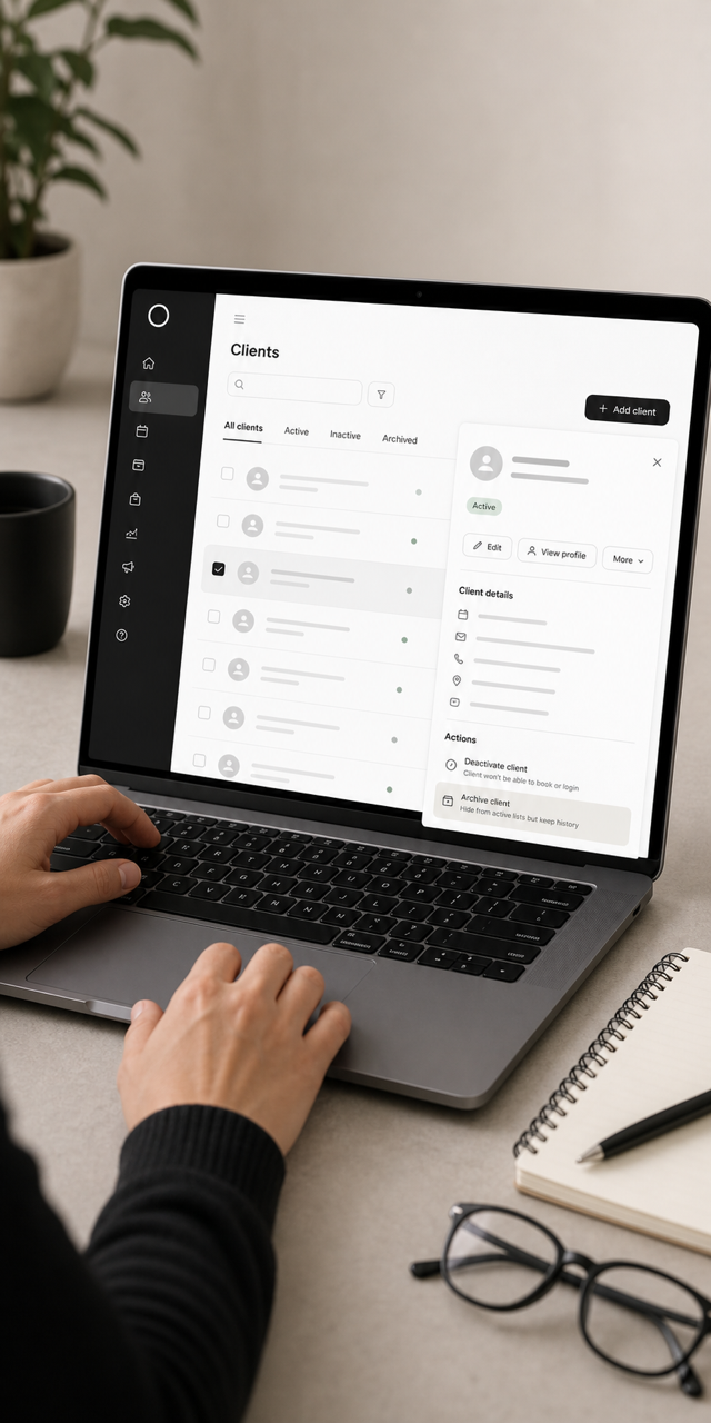 Admin archiving a client record in the Clovo dashboard