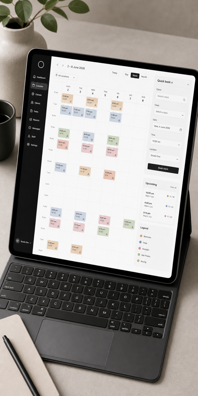 Tablet showing the redesigned colour-coded Clovo calendar