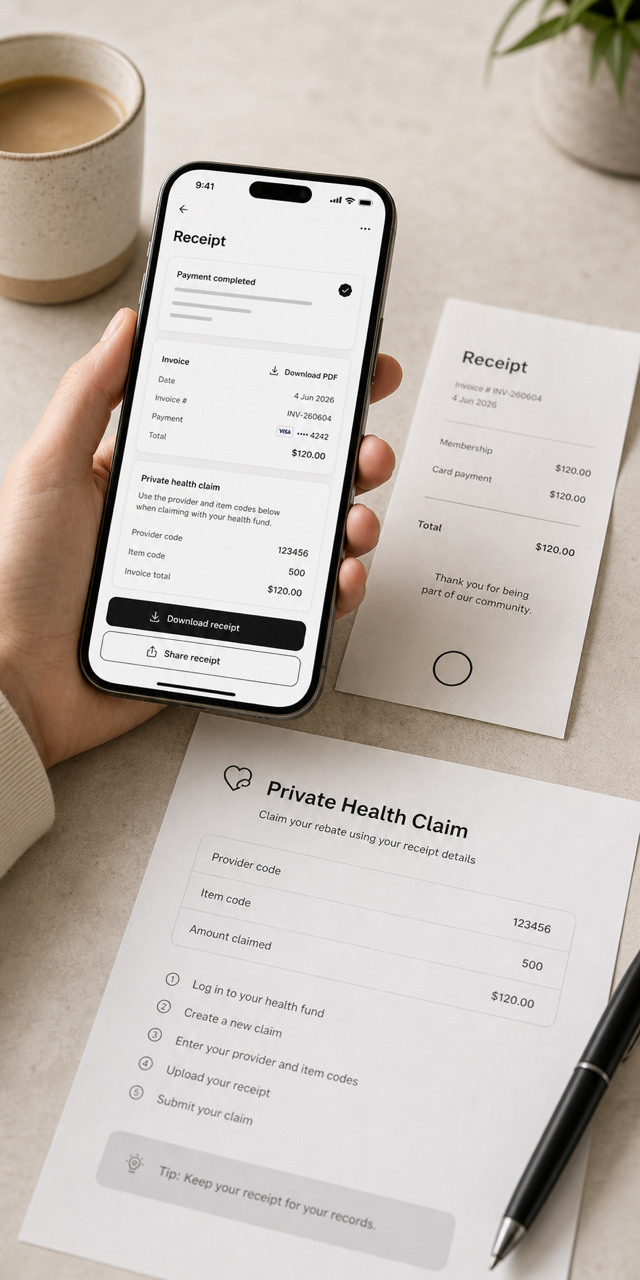 Client viewing a receipt with private health claim details