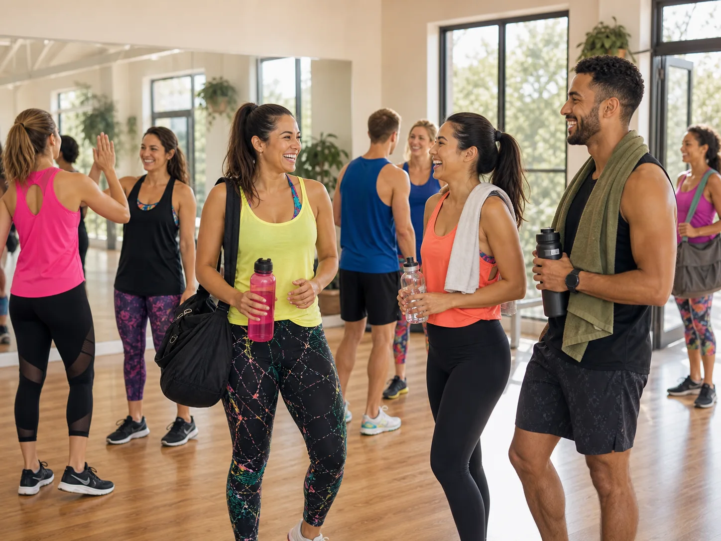 Happy Zumba clients chatting after class