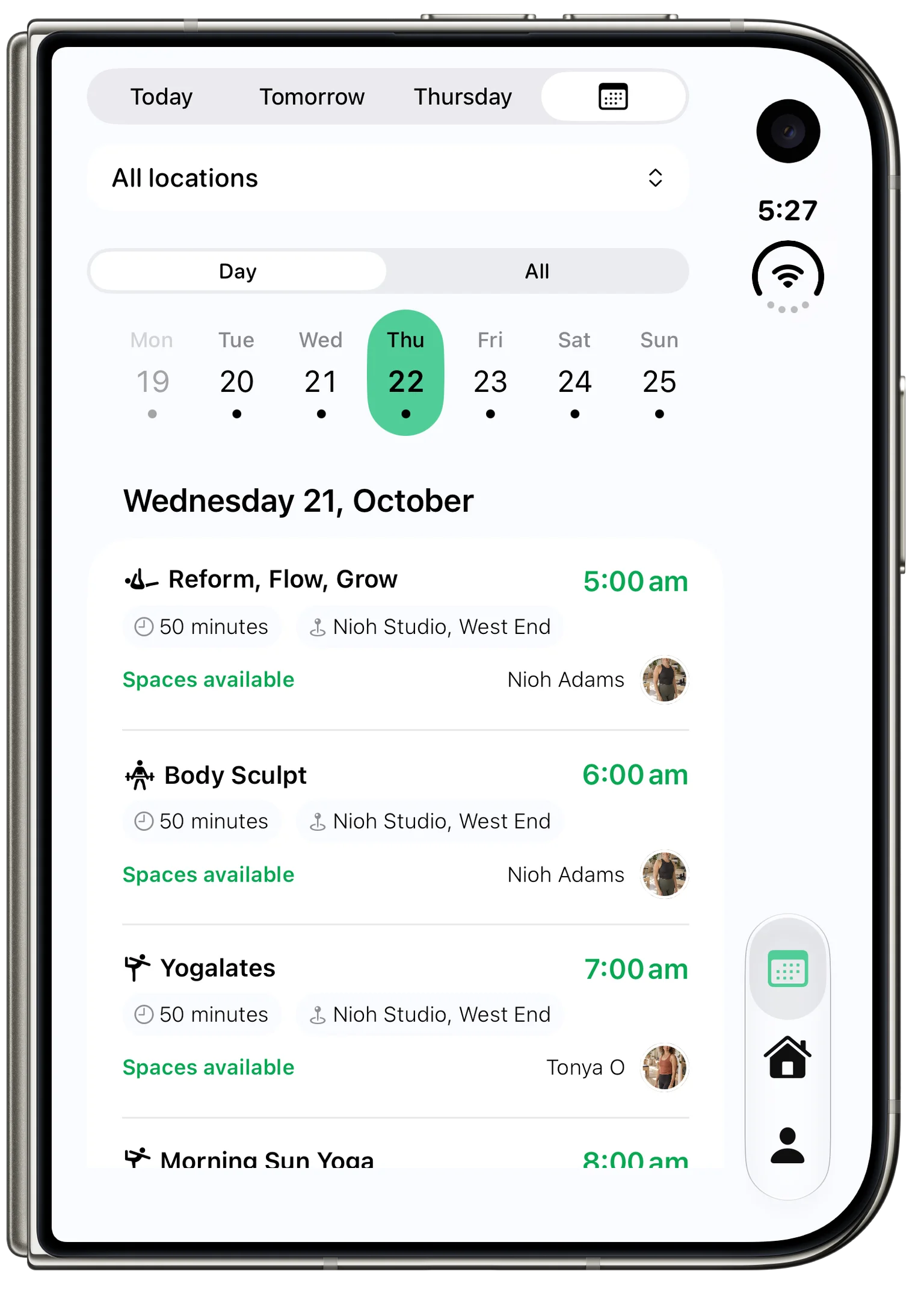 Clovo’s class timetable on the outer display of a closed iPhone Duo
